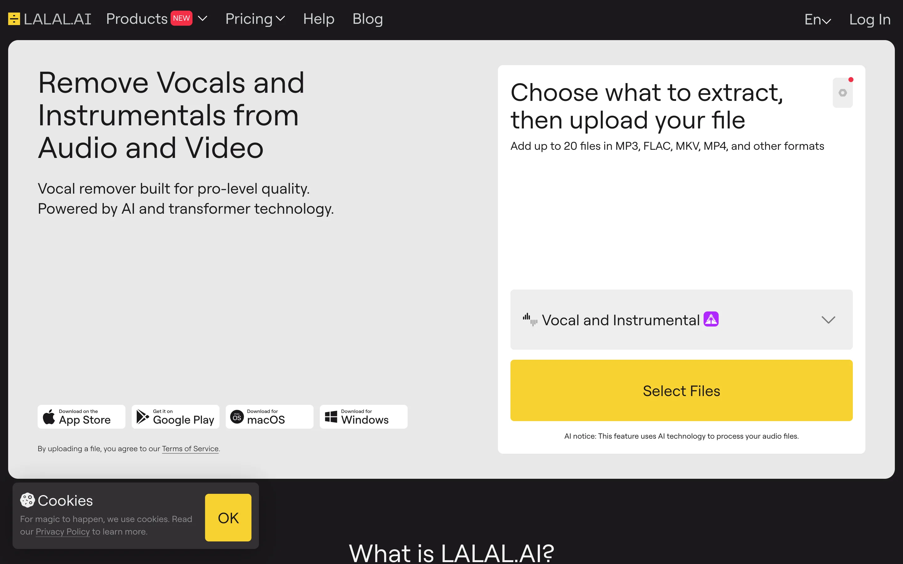 LALAL.AI — pro stem splitter with file upload and format support