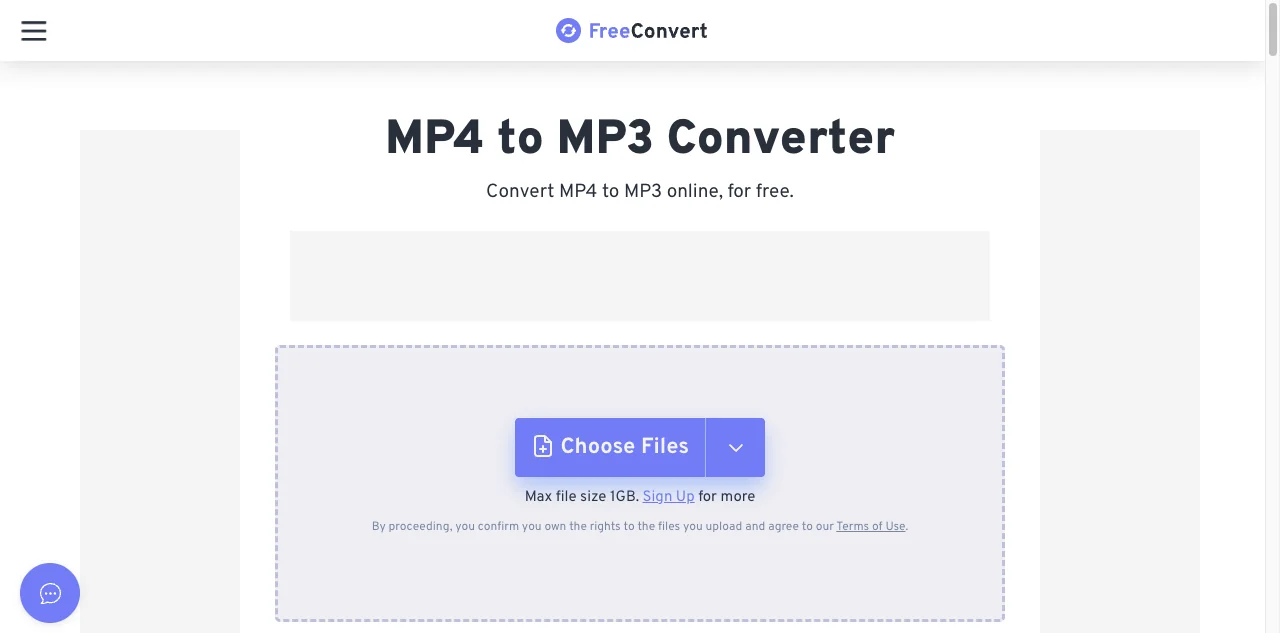 FreeConvert MP4 to MP3 converter page showing codec, bitrate, sample rate and trim controls