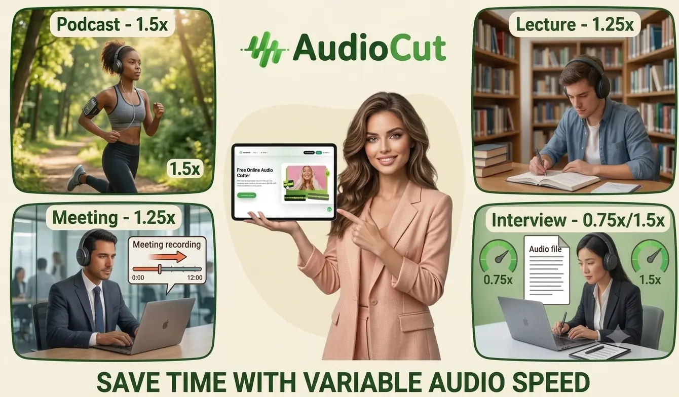 AudioCut speed controls for changing speed of voice recordings like podcasts and lectures