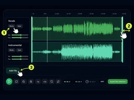 Step 2 — Edit vocals and instrumentals in the multitrack editor