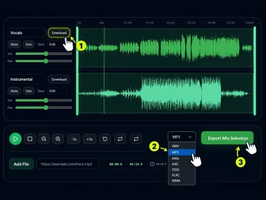 Step 3 — Download individual tracks or export your mix