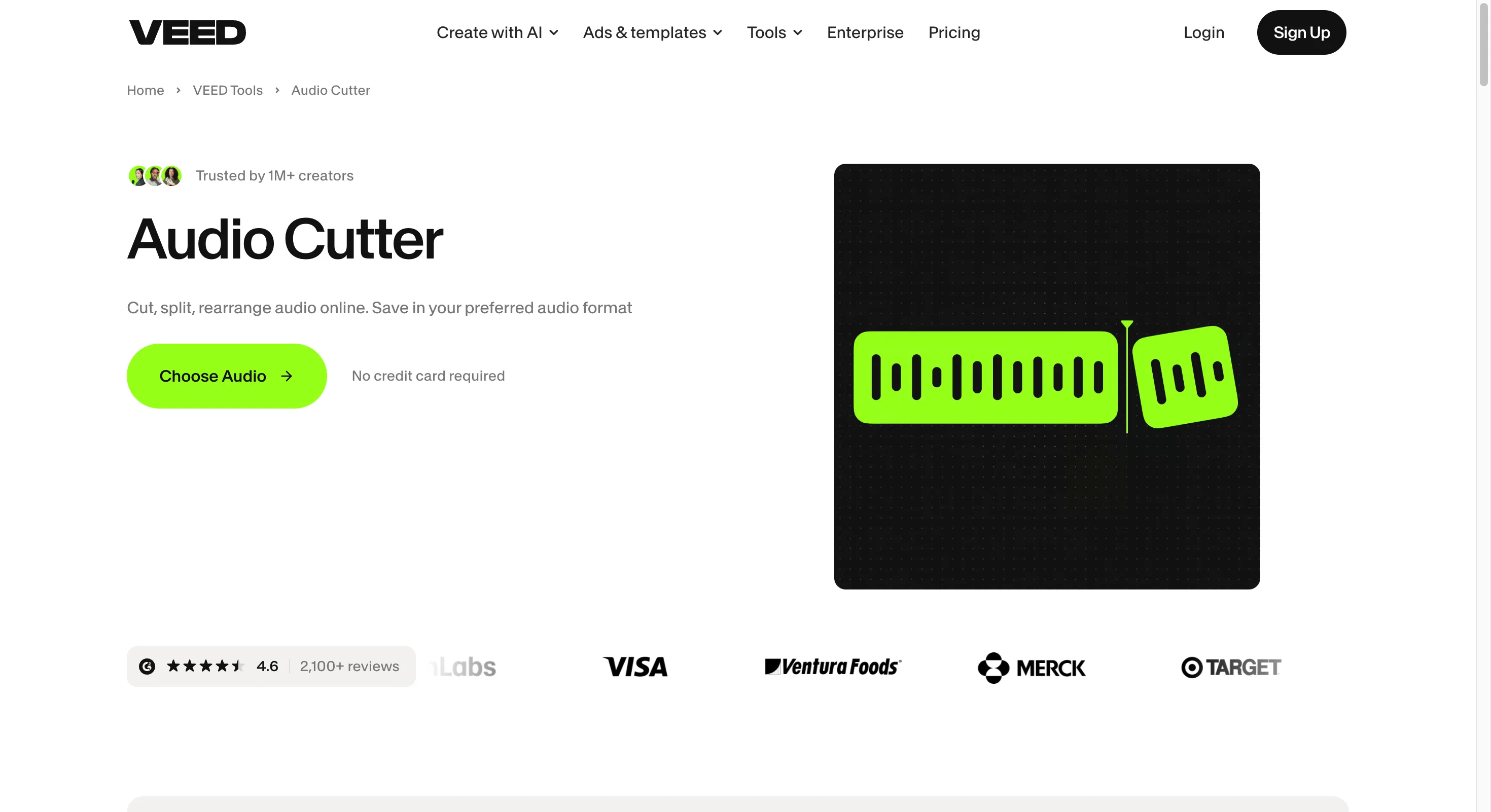 VEED.IO online audio cutter and trimmer editor with watermark on free export